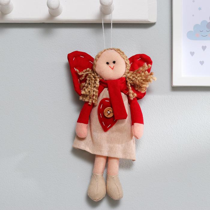 Мягкая игрушка-подвеска "Ангел", кукла с хвостиками, сердце на платье, цвета МИКС