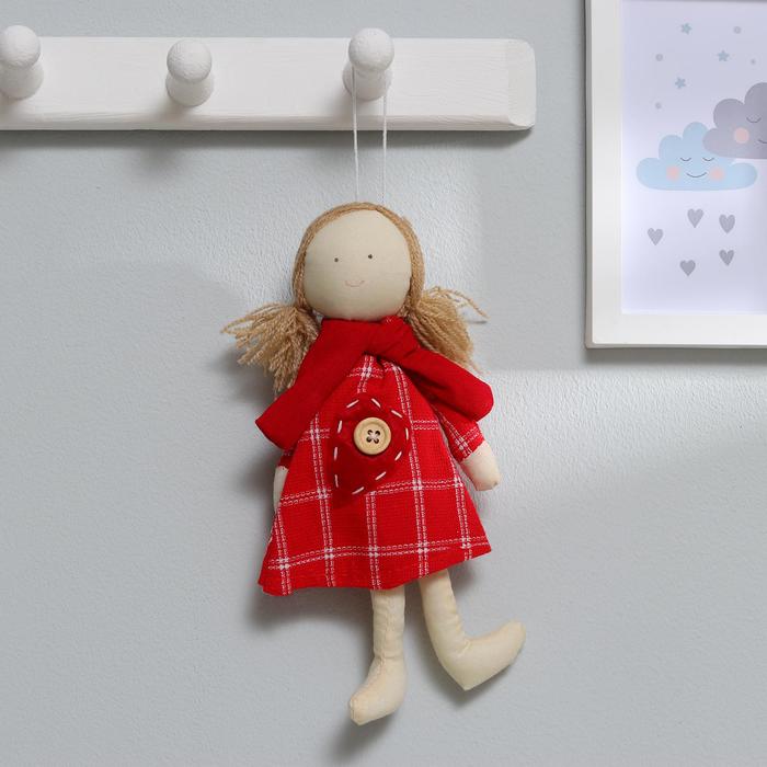 Мягкая игрушка-подвеска кукла "Ириночка" платье в горошек, цвета МИКС