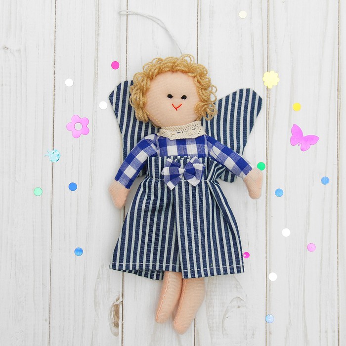 Мягкая игрушка-подвеска "Ангелочек", кукла с крыльями, бантик на платье, цвета МИКС