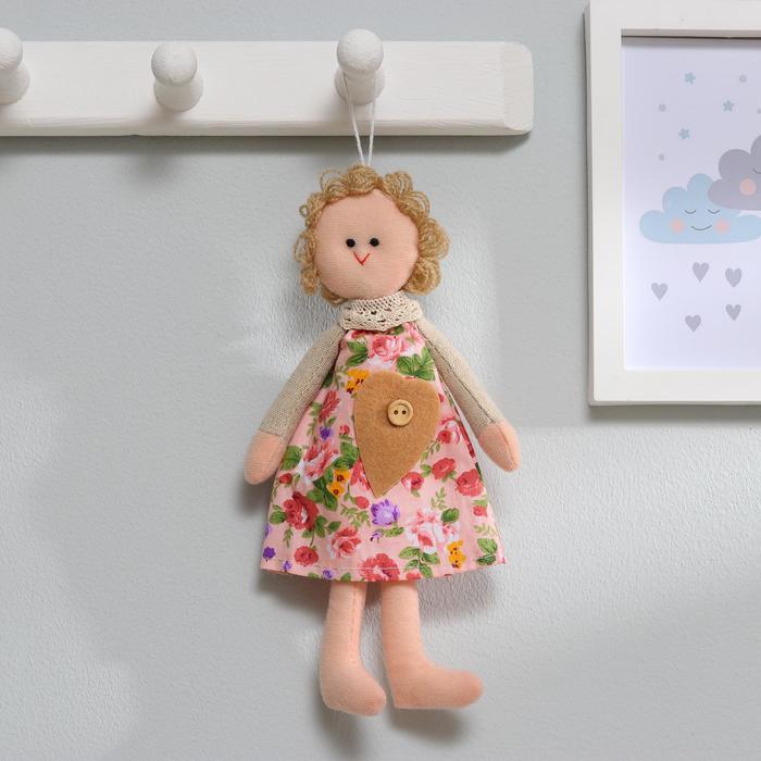 Мягкая игрушка-подвеска кукла "Маруся" платье в цветочек, цвета МИКС