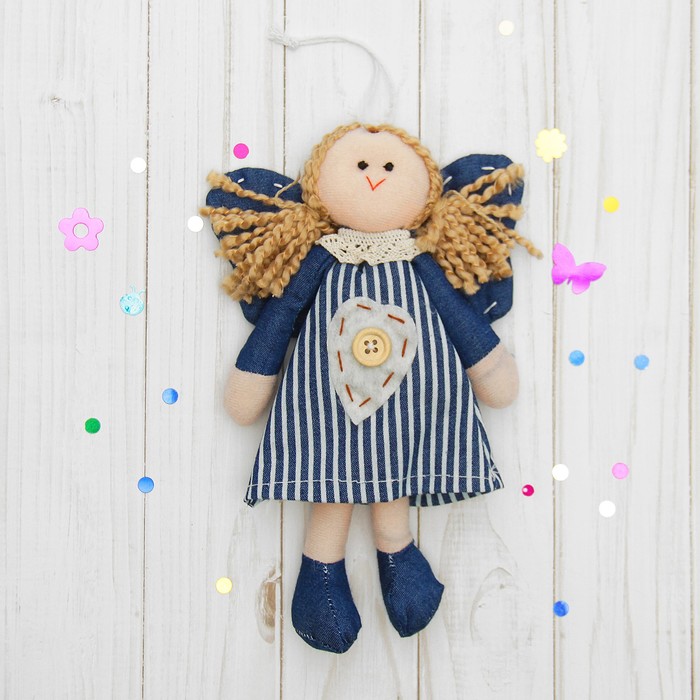 Мягкая игрушка-подвеска "Ангелочек", кукла, на платье сердце с пуговкой, цвета МИКС