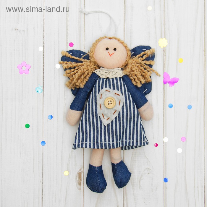 фото Подвеска «ангелочек», кукла, на платье сердце с пуговкой, цвета микс