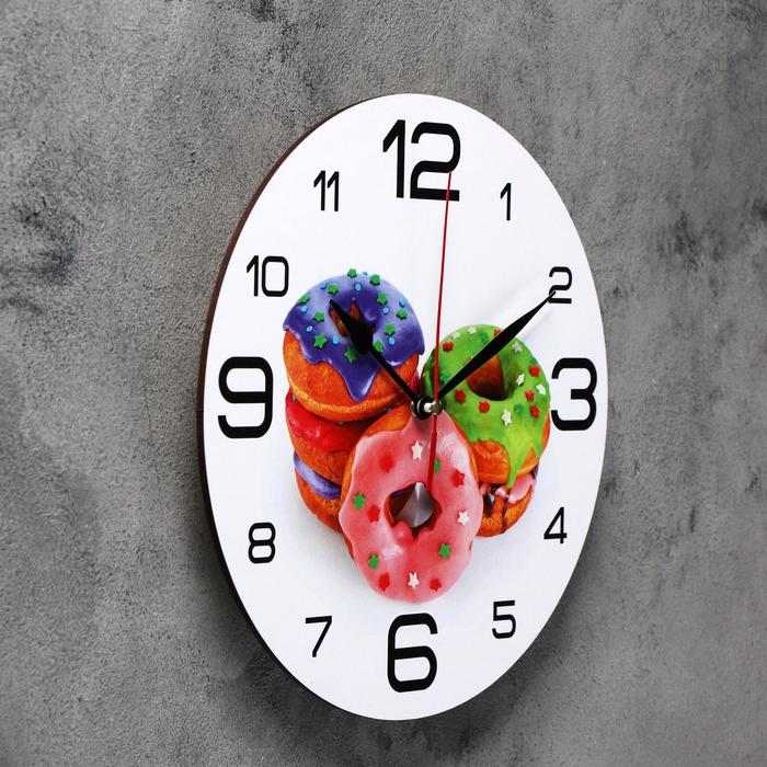 Часы настенные круглые "Пончики", 24 см микс