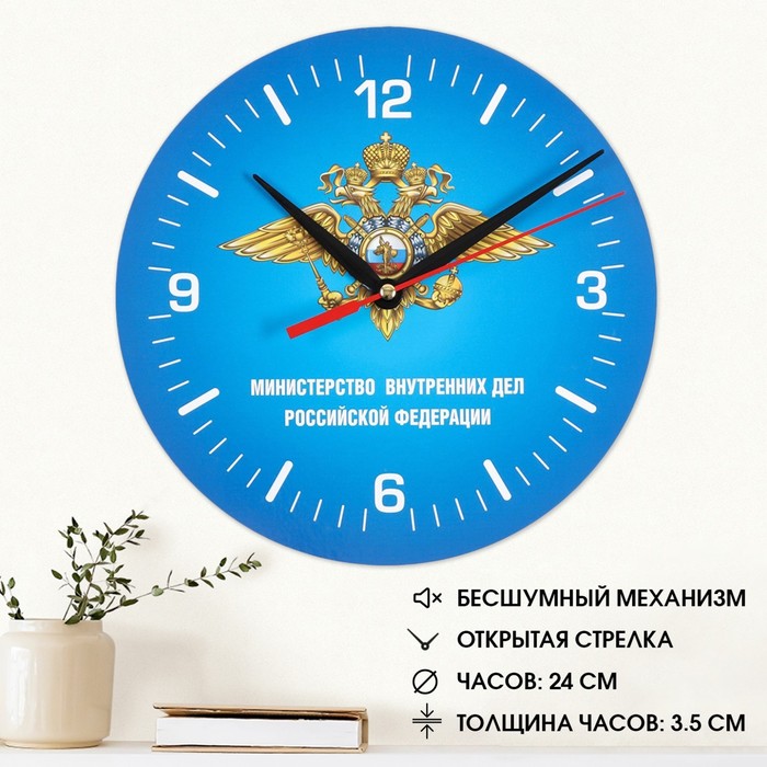 Часы настенные, серия: Символика, "МВД России", плавный ход, d=24 см