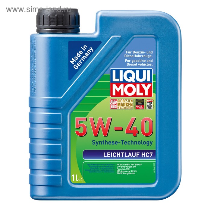 полусинтетическое моторное масло liquimoly mos2 leichtlauf 10w40 1 л 1930 Масло моторное LiquiMoly Leichtlauf HC 7 5W-40, 1 л