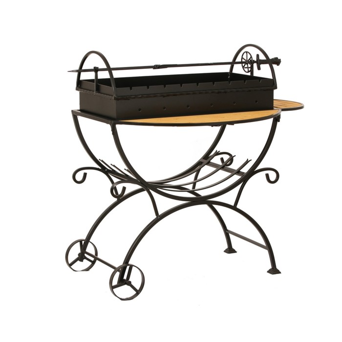 Мангал садовый на колёсах, с дровницей, сталь 2 мм