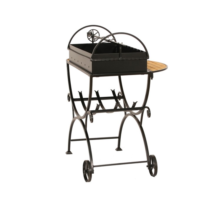 Мангал садовый на колёсах, с дровницей, сталь 2 мм