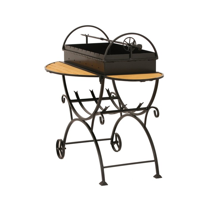 Мангал садовый на колёсах, с дровницей, сталь 2 мм