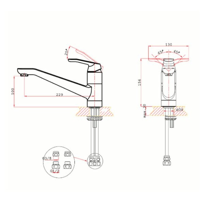 Смеситель для кухни Vri Rialto HG900627, однорычажный