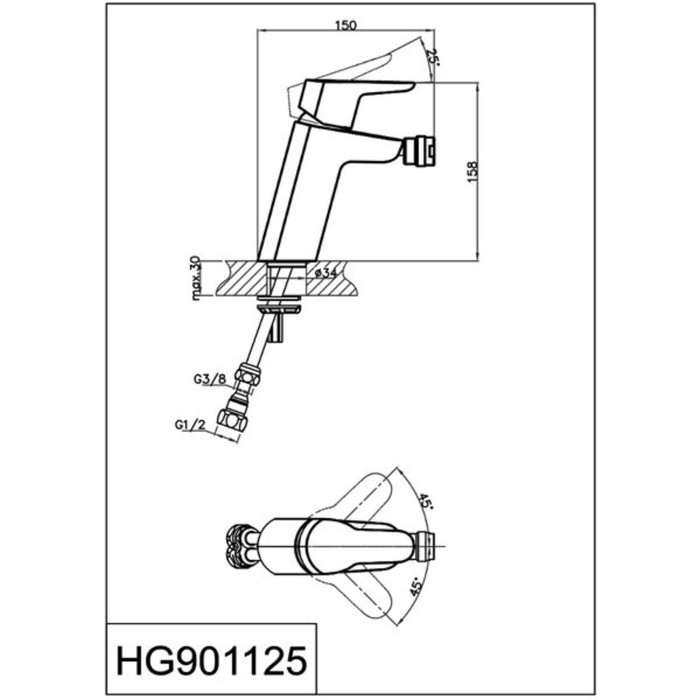 Смеситель для биде Vri Burano HG901125, однорычажный