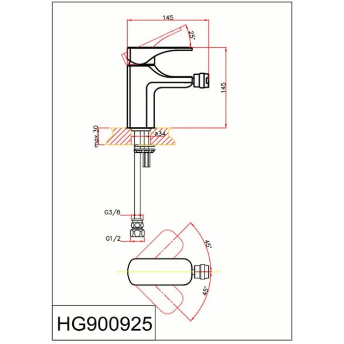 Смеситель для биде Vri Bauta HG900925, однорычажный