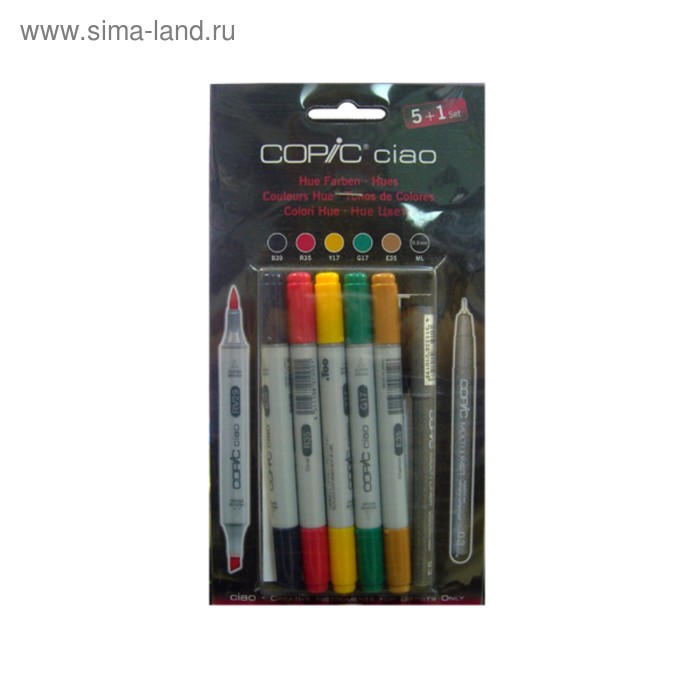 фото Маркер худож набор copic 5цв ciao hue colors (2ст:кисть/скош)+мультилайнер, блистер