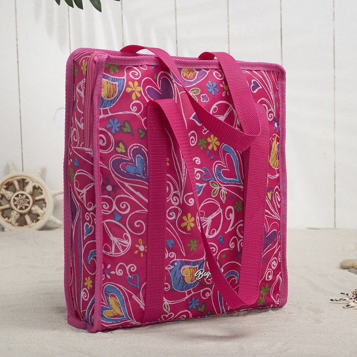 Сумка летняя "Сердечки", 1 отдел на молнии, цвет розовый