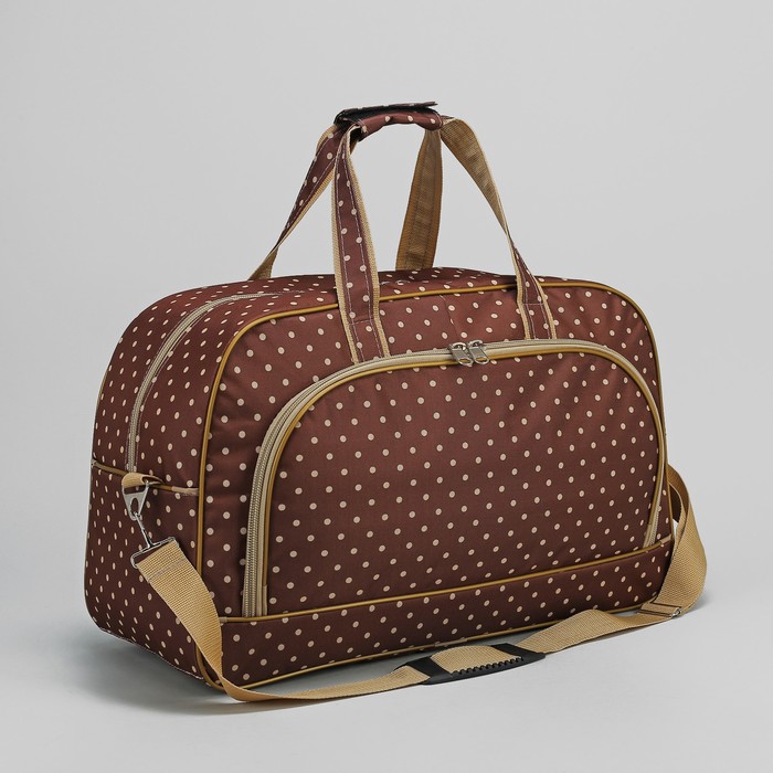 Сумка дорожная "Горох", 1 отдел, 2 наружных кармана, длинный ремень, цвет коричневый/бежевый