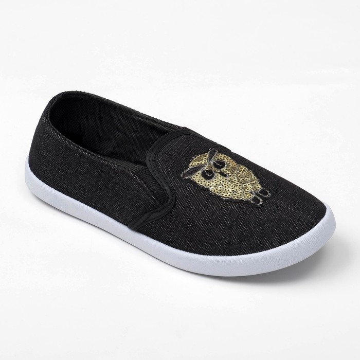 Слипоны "KAFTAN" женские с нашивкой "Сова", черная джинса, 35 р-р