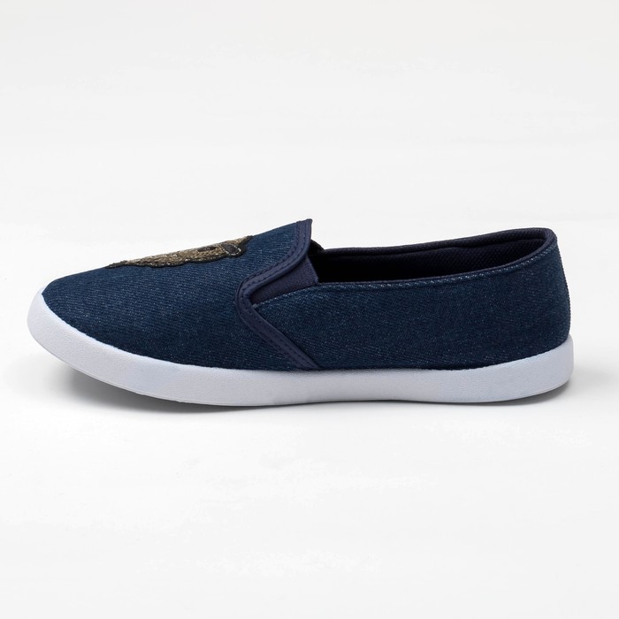 Слипоны "KAFTAN" женские с нашивкой "Сова", темно синяя джинса, 35 р-р