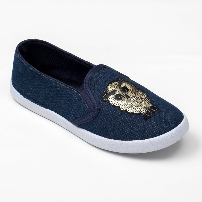 Слипоны "KAFTAN" женские с нашивкой "Сова", темно синяя джинса, 39 р-р