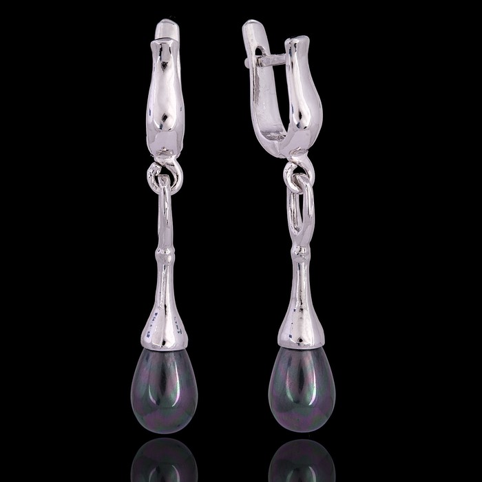 Серьги бижар "Капель" майорка, цвет чёрный в серебрении с родированием