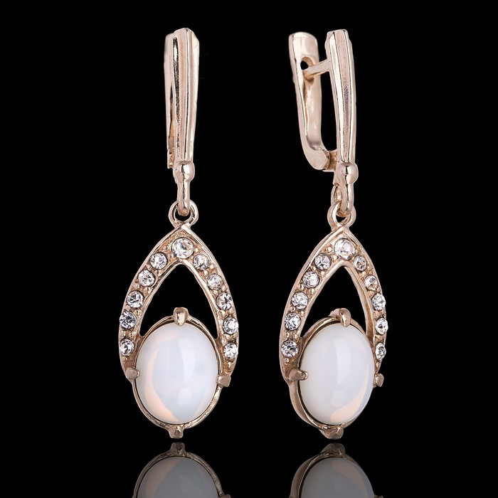Серьги бижар "Фокстрот" лунный камень, цвет белый в золоте