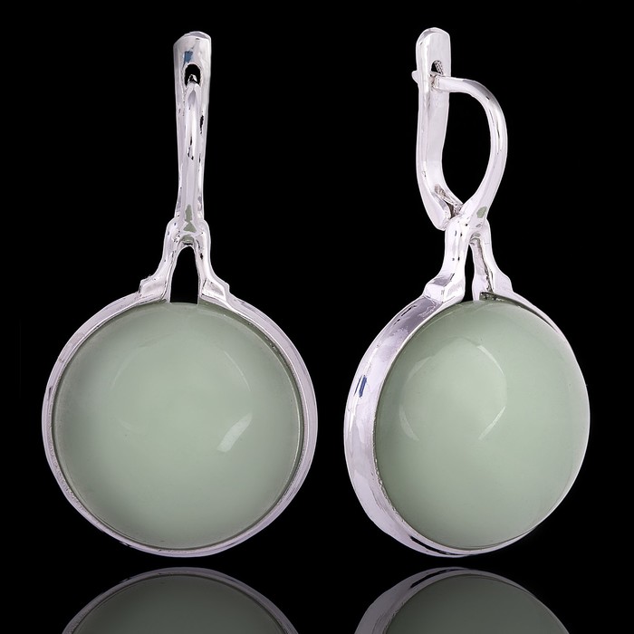 Серьги бижар "Весна", нефрит в серебрении с родированием