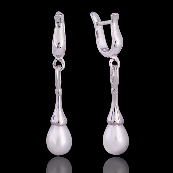Серьги бижар "Капель" майорка, цвет белый в серебрении с родированием