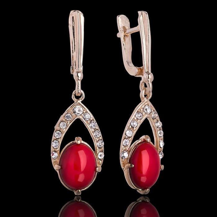 Серьги бижар "Фокстрот" коралл, цвет бело-красный в золоте