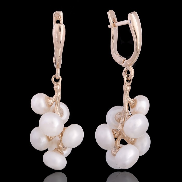 Серьги бижар "Каприз малый" жемчуг речной, цвет белый в золоте