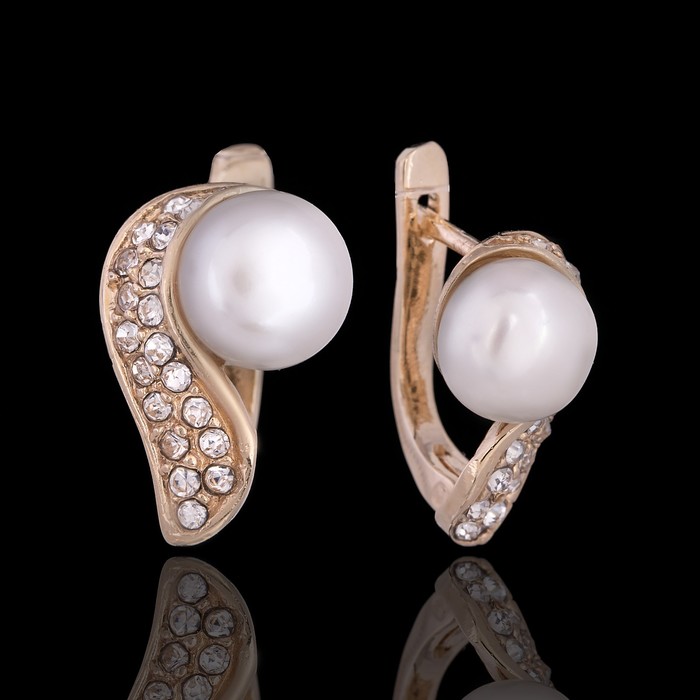 Серьги бижар "Адель" жемчуг речной, цвет белый в золоте