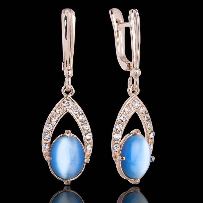 Серьги бижар "Фокстрот" улексит, цвет бело-голубой в золоте