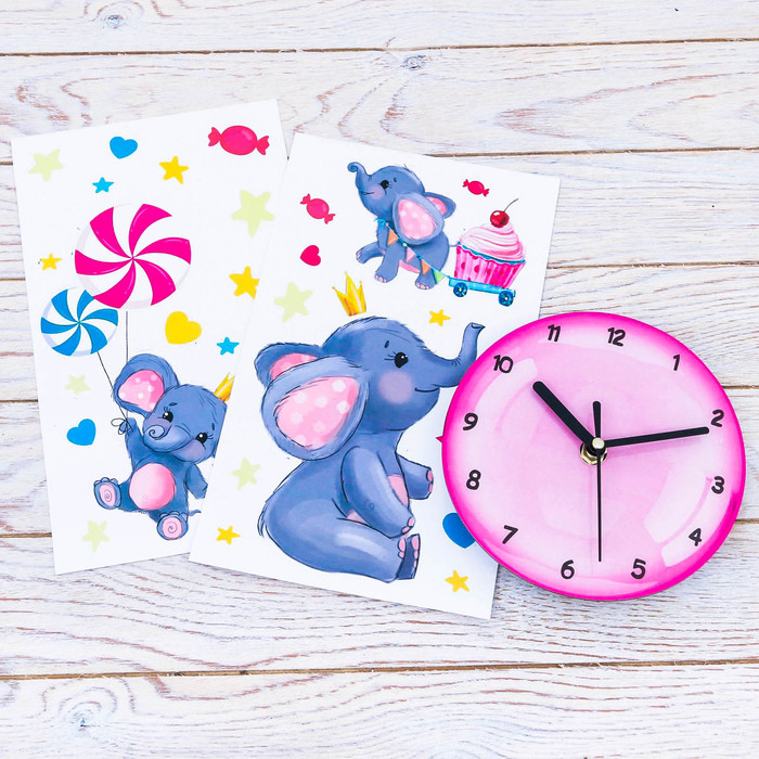 Часы настенные с наклейками "Слонята"