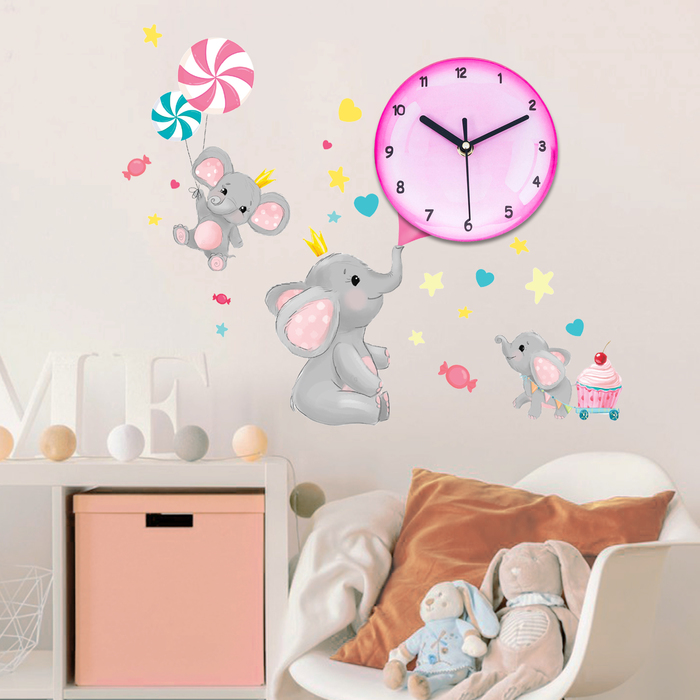 Часы настенные с наклейками "Слонята"