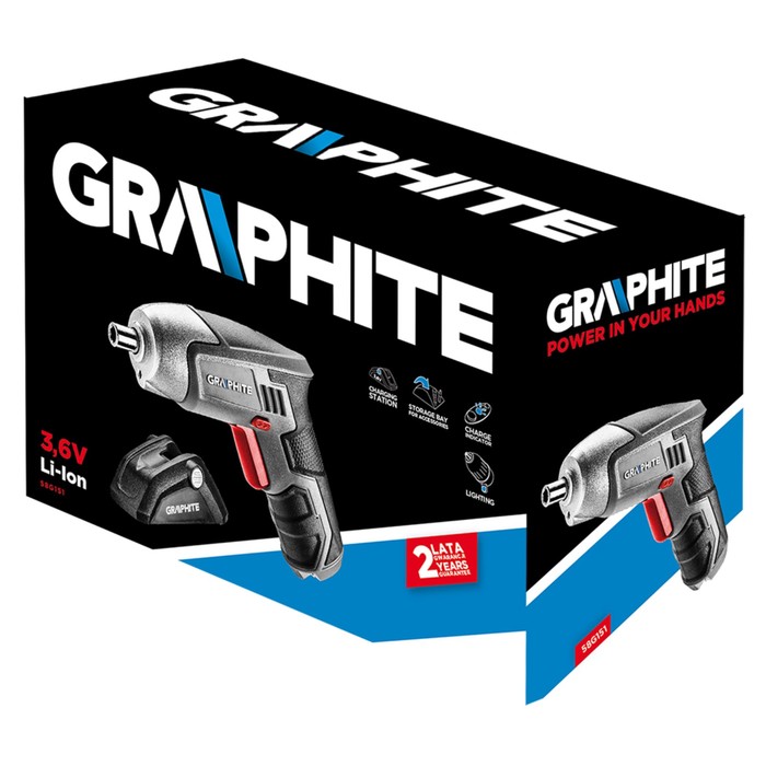Отвертка аккумуляторная GRAPHITE 58G151, 3.6 В, Li-ion, 1х0.8 Ач, 1/4", 5 Nm, набор бит