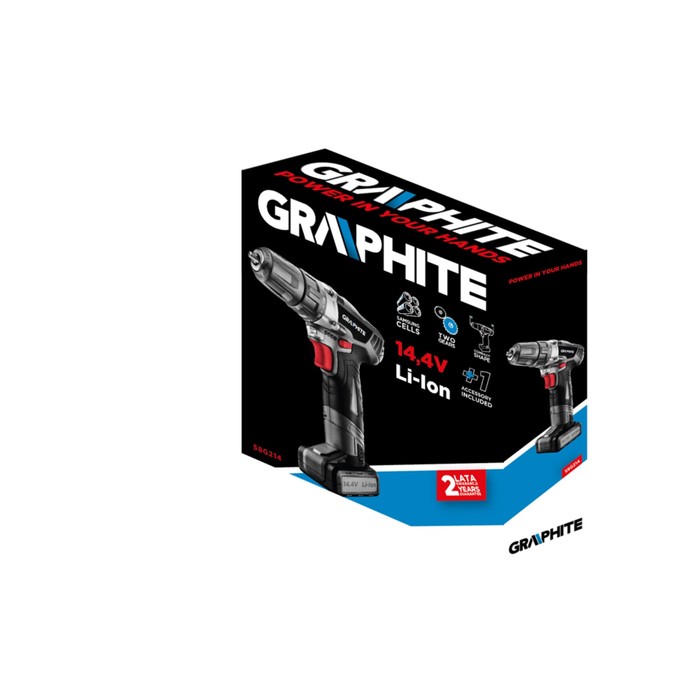 Дрель-шуруповерт GRAPHITE 58G214, аккум., 14.4В, 1х1.5 Ач, БЗП 1-10 мм, 350/1150 об/мин