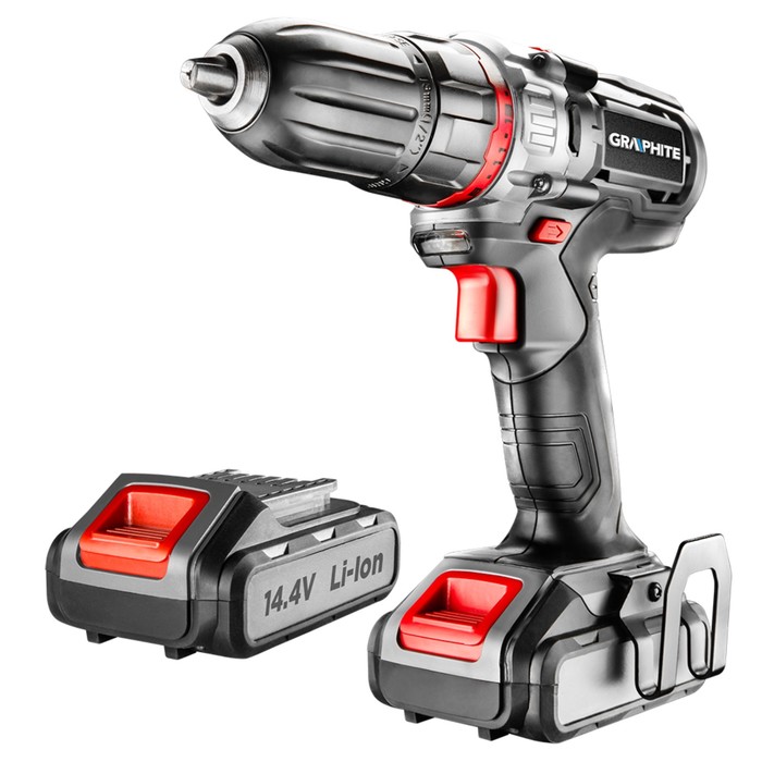 Дрель-шуруповерт GRAPHITE 58G216, аккум., 14.4В, 2х2 Ач, БЗП 1-13 мм, 1100 об/мин, кейс