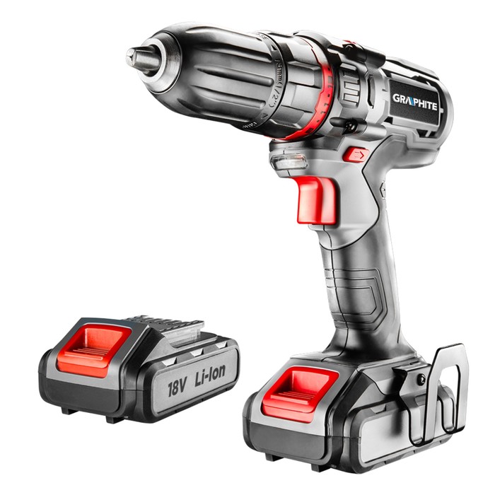 Дрель-шуруповерт GRAPHITE 58G227, аккум., 18В, 2х2 Ач, БЗП 1-13 мм, 1100 об/мин, кейс