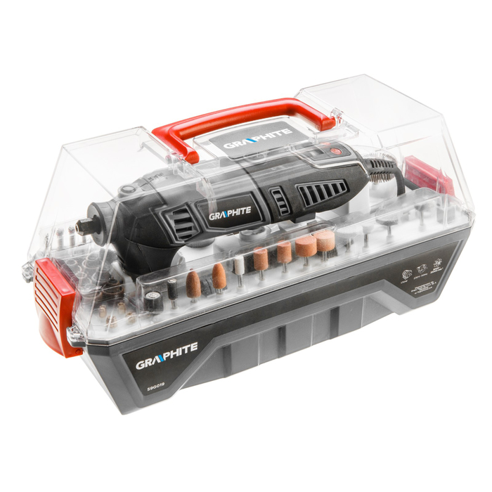 Гравер GRAPHITE 59G019, 170 Вт, 190 насадок, кейс, цанги 1.6 мм/2.4 мм /3.2 мм, М8, кейс