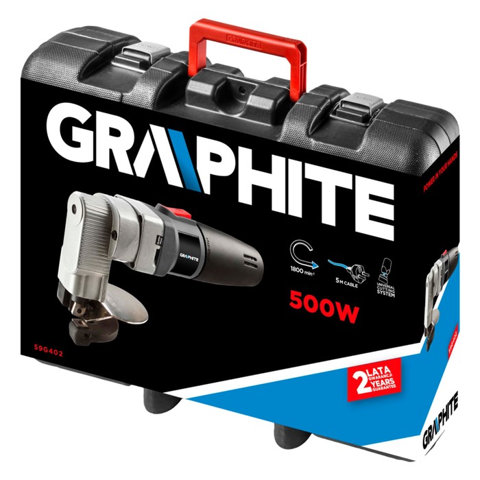 Ножницы по металлу GRAPHITE 59G402, 500 Вт, рез сталь/аллюминий 2.5/3 мм, шнур 5 м, кейс