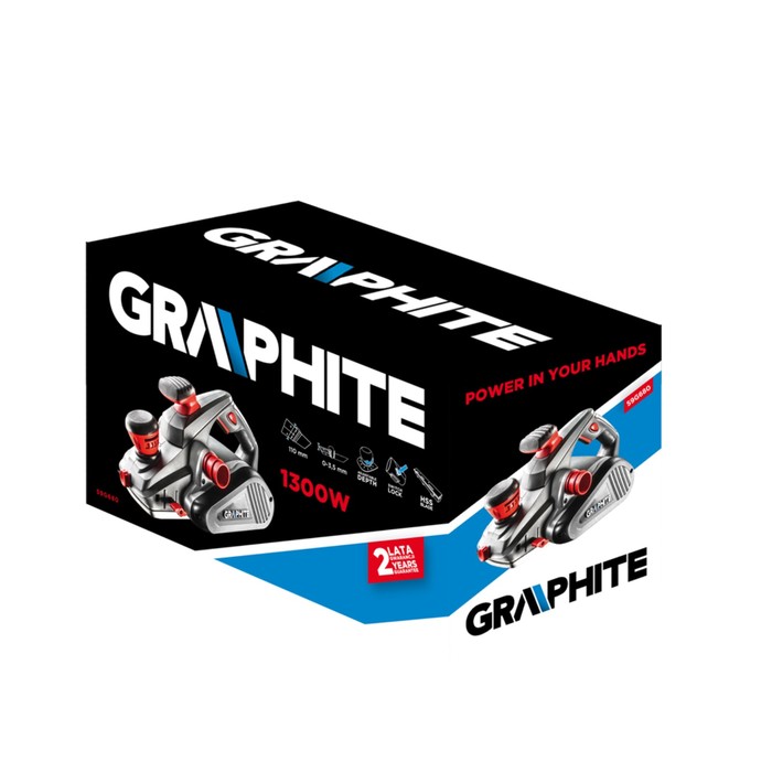 Рубанок GRAPHITE 59G680, 1300 Вт, ширина/глубина 110/0-3.5 мм, 16000 об/мин, 2 ножа
