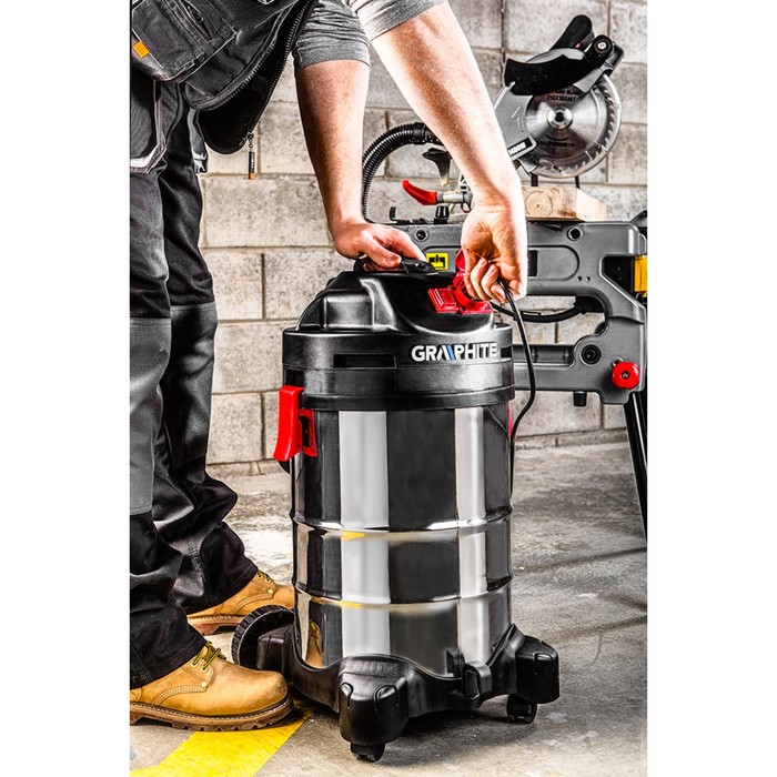 Пылесос промышленный GRAPHITE 59G607, 1500 Вт, 30 л, 18 кПа, d=35 мм, 4 м