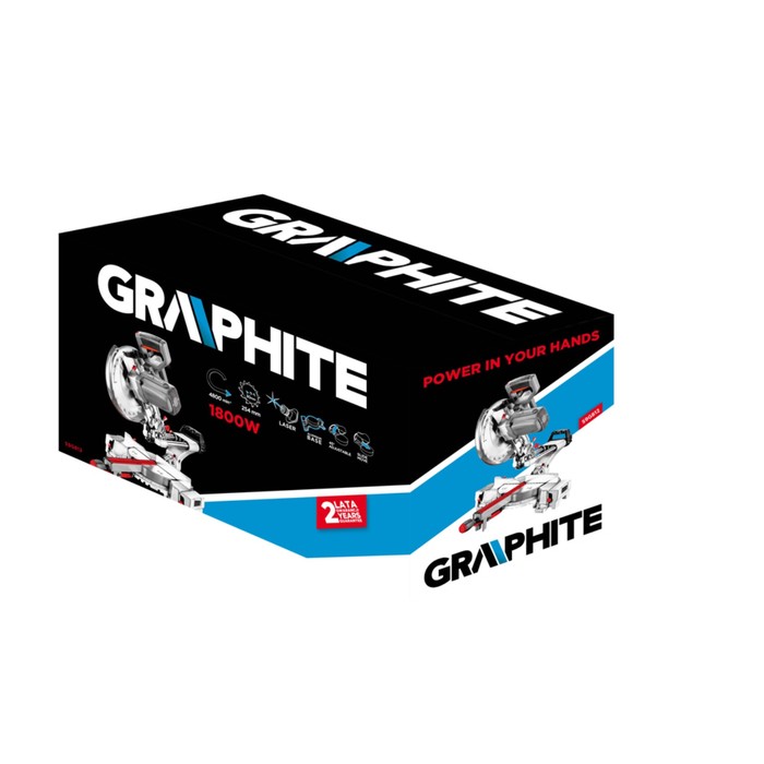Торцовочная пила GRAPHITE 59G812, 1800 В, 254х30 мм, 4800 об/мин, ±45º, 3 м, лазер