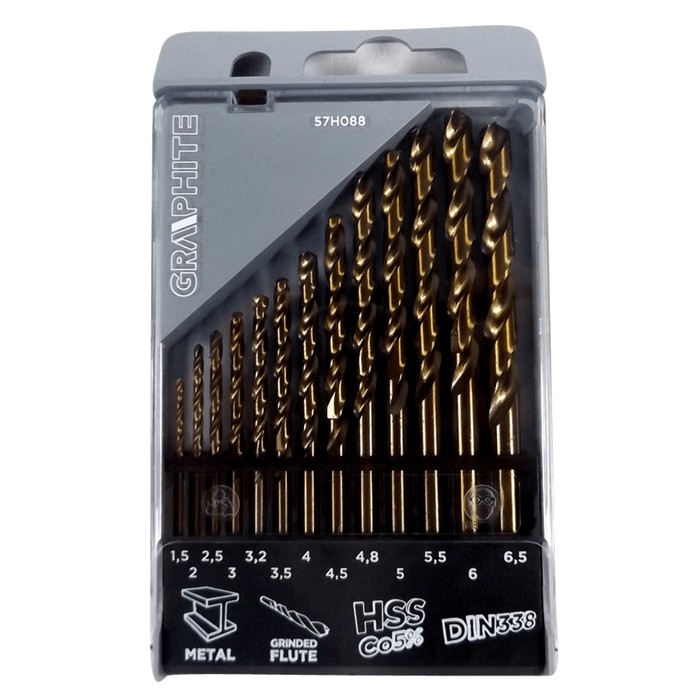 Набор сверл по металлу GRAPHITE 57H088, HSS-Co, 1.5-6.5 мм, 13 шт.