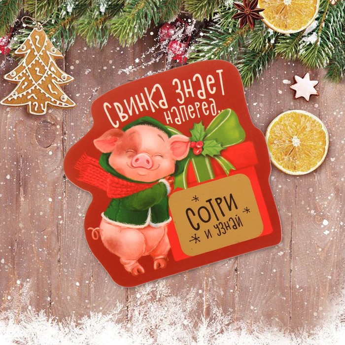 Магнит со скретч-слоем "Свинка знает наперед"