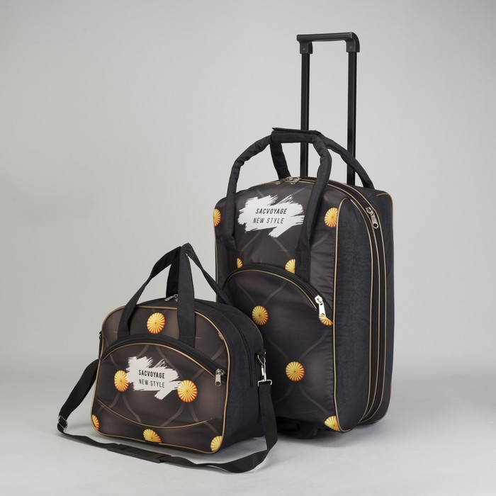 Чемодан малый с сумкой, отдел на молнии, наружный карман, принт ромбы