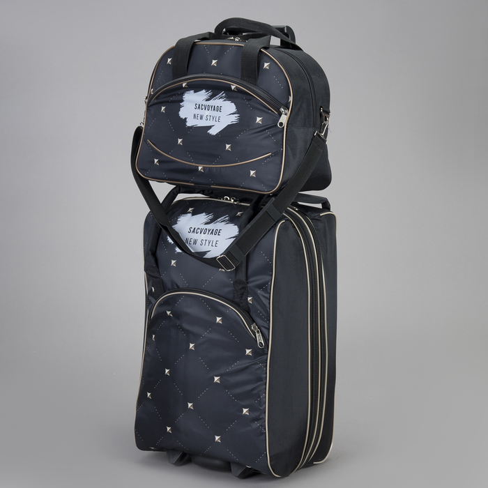 Чемодан малый с сумкой, отдел на молнии, наружный карман, принт ромбы