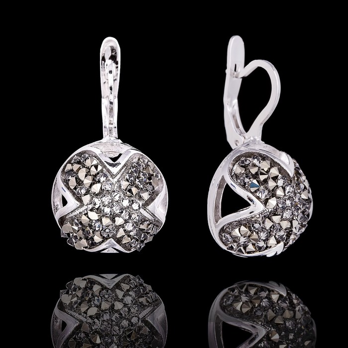 Серьги "Сетус", цвет серый в серебре