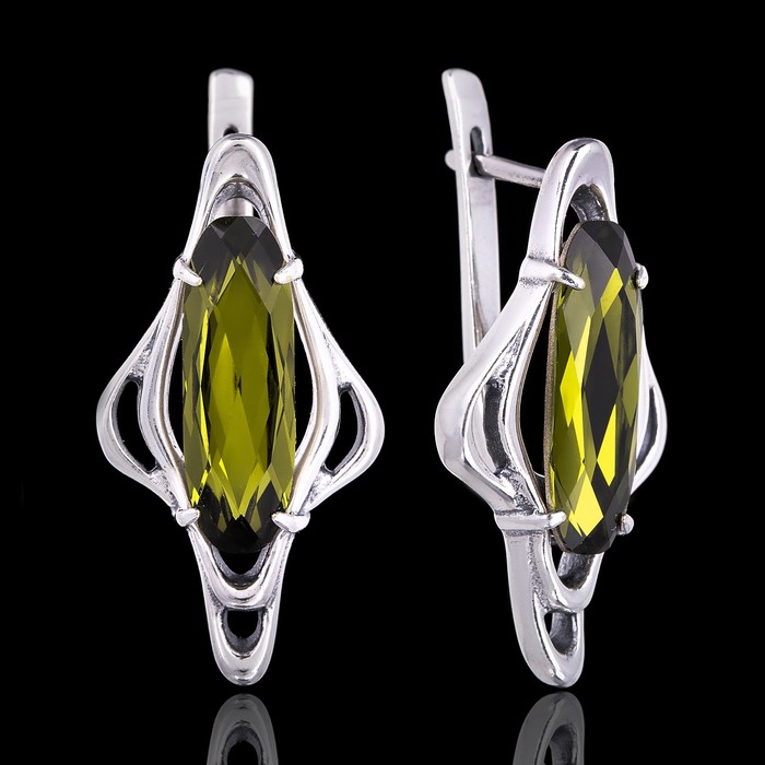 Серьги "Эдвард", цвет зелёный в чернёном серебре