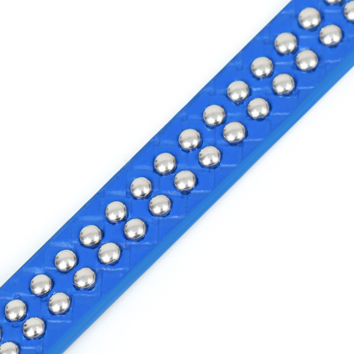 Ошейник рифленый с 2 рядами клепок, 33 х 1,2 см, синий