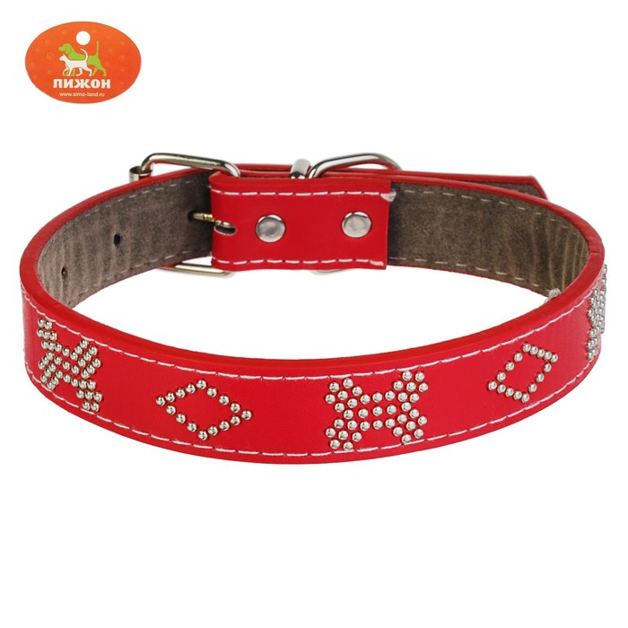 Ошейник морозостойкий украшенный "Косточки", 51,5 х 2,5 см, красный