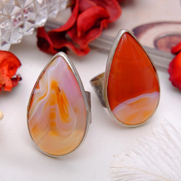 Кольцо безразмерное "Агат" капля, цвет коричневый