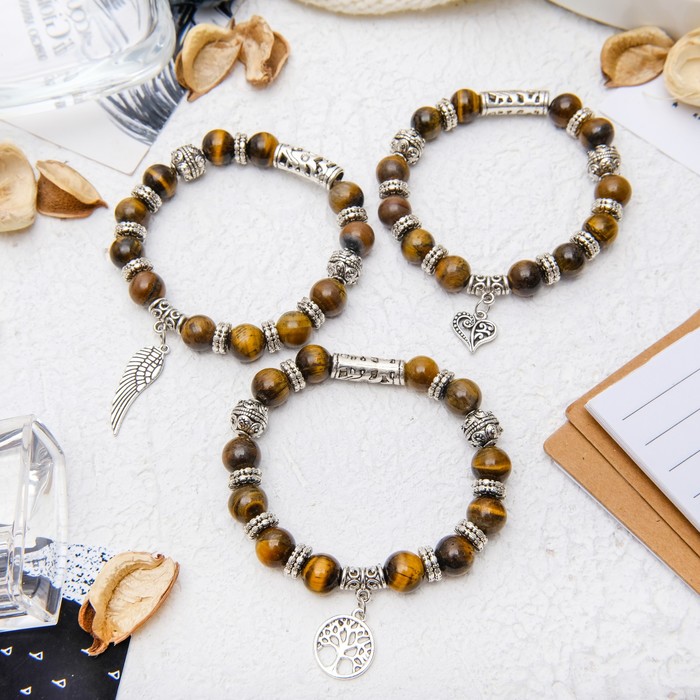 Браслет шар №10 с металлической подвеской "Тигровый глаз"